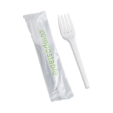 CPW-F3-1 WRAPPED COMPOSTABLE FORK WHITE 6.5&quot; 750/CS