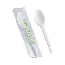 CPW-S3-1 WRAPPED COMPOSTABLE SPOON WHITE 6.5&quot; 750/CS