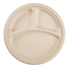 KARAT EARTH 10&quot; BAGASSE ROUND  PLATE 3-COMPARTMENT NATURAL 