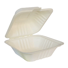 RF 6X6 SUGARCANE COMPOSTABLE  PFAS FREE HINGED TRAY 50/PK 