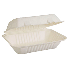 RF 9X6 SUGARCANE COMPOSTABLE  PFAS FREE HINGED TRAY 50/PK 