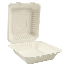 RF 8X8 1COMPARTMENT SUGARCANE  COMPOSTABLE PFAS FREE HINGED 