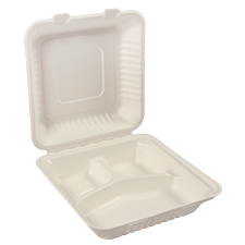 RF 8X8 3 COMPARTMENT SUGARCANE  COMPOSTABLE PFAS FREE HINGED 