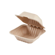6x6 BAGASSE HINGED CONTAINER  NATURAL PFAS FREE 50/PK 500/CS 
